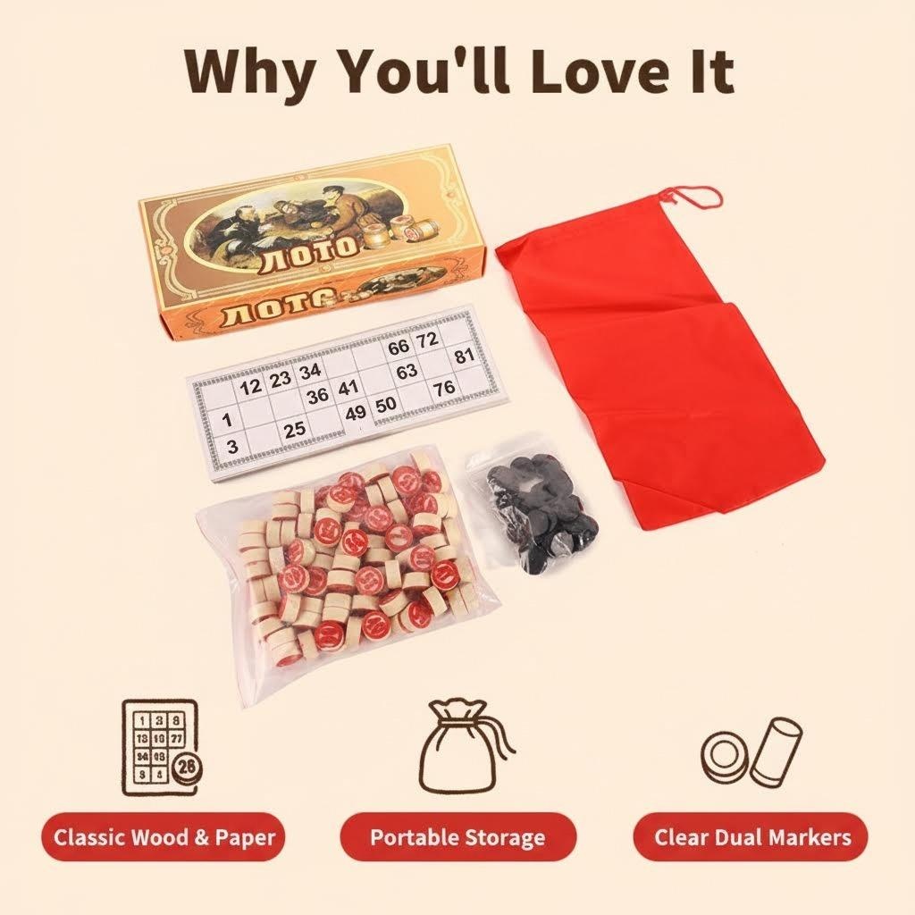 Board Game Night - Vintage Russian Lotto Bingo Game Set