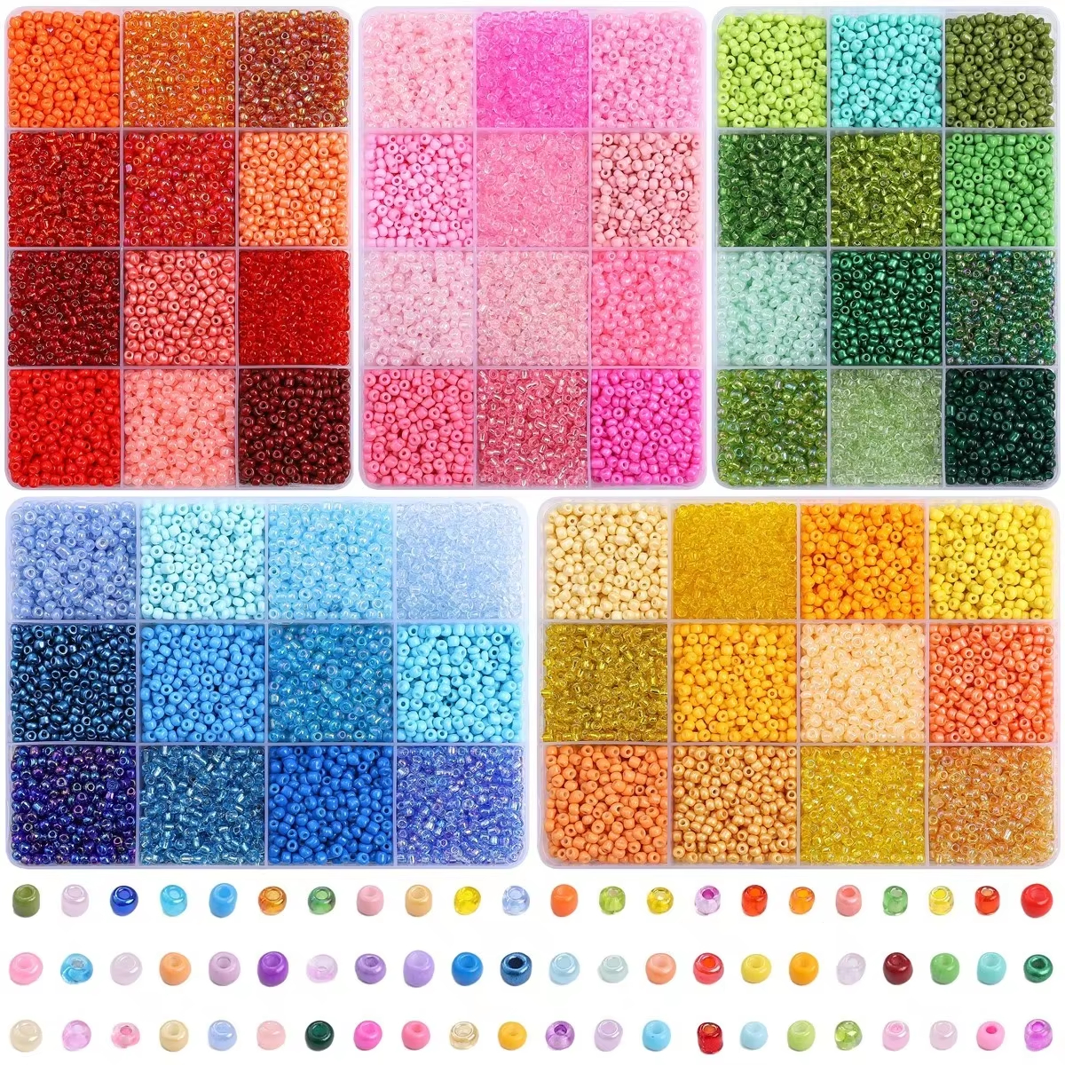 Token Tray Organizer - 3600pcs 3mm Glass Seed Beads, Assorted
