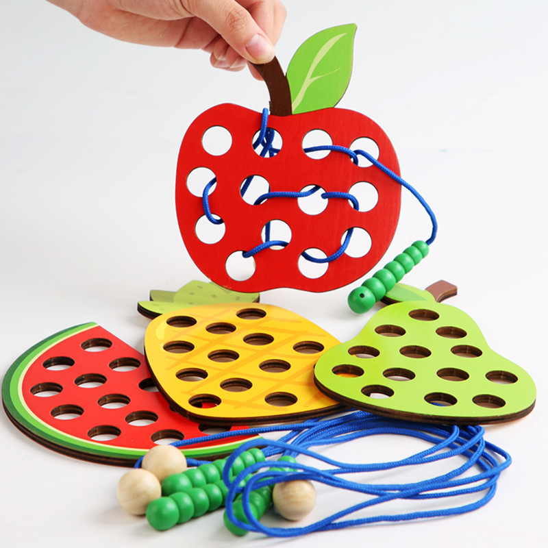 Board Game Education - 1Set Children's Fun Montessori Fruits Threading
