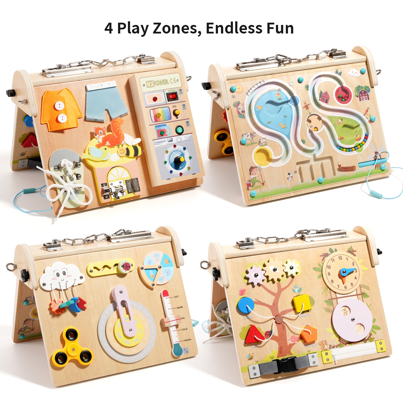 Wooden 4-in-1 Busy Board with  – обзор и цена Board Game Education